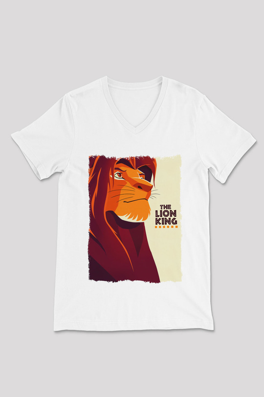 Lion King Beyaz Unisex V Yaka Tişört