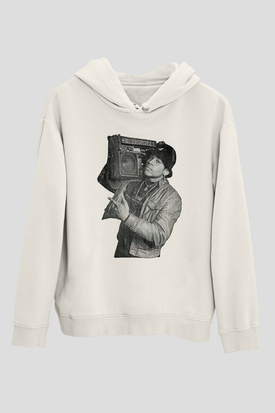 LL Cool J Baskılı Beyaz Unisex Kapüşonlu Sweatshirt