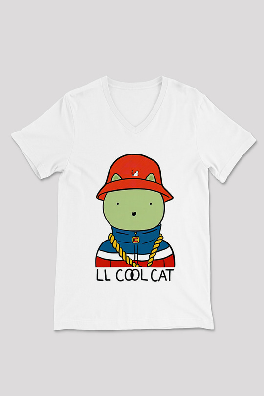 LL Cool J Baskılı Beyaz Unisex V Yaka Tişört - Tshirt