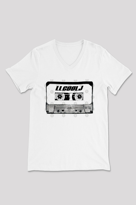 LL Cool J Baskılı Beyaz Unisex V Yaka Tişört - Tshirt