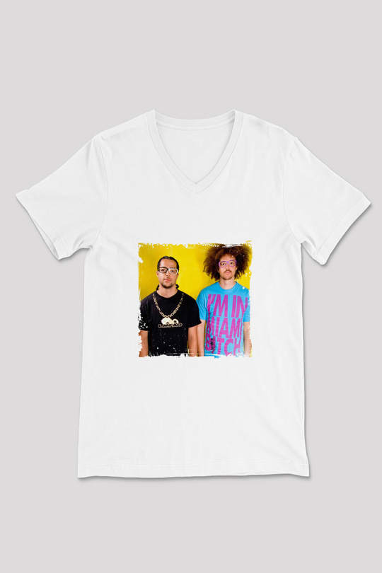 LMFAO Baskılı Beyaz V Yaka Unisex Tişört