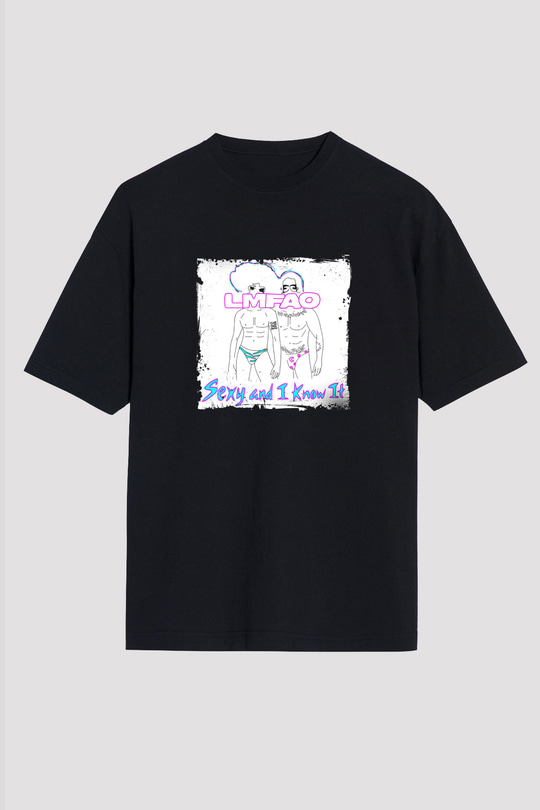LMFAO Baskılı Unisex Oversize Siyah Tişört