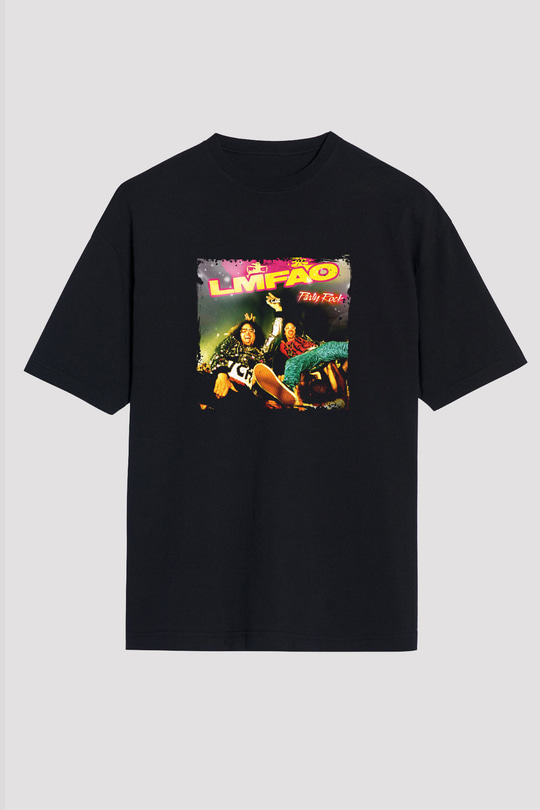 LMFAO Baskılı Unisex Oversize Siyah Tişört