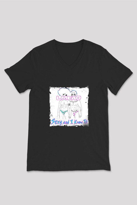 LMFAO Baskılı Unisex Siyah V Yaka Tişört