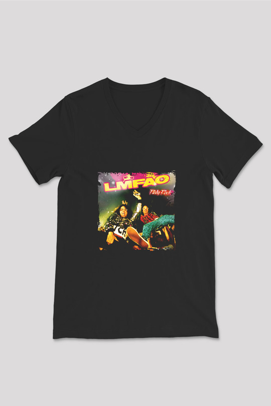 LMFAO Baskılı Unisex Siyah V Yaka Tişört