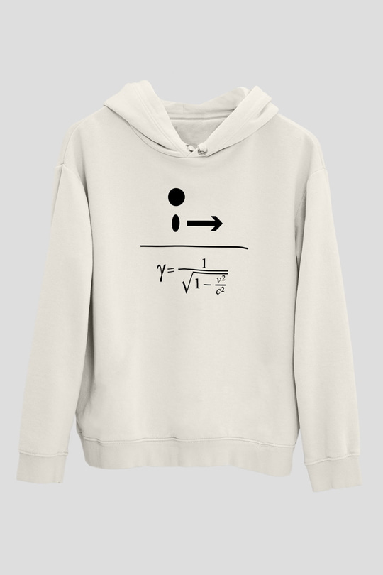 Lorentz Faktörü Baskılı Unisex Ekru Hoodie