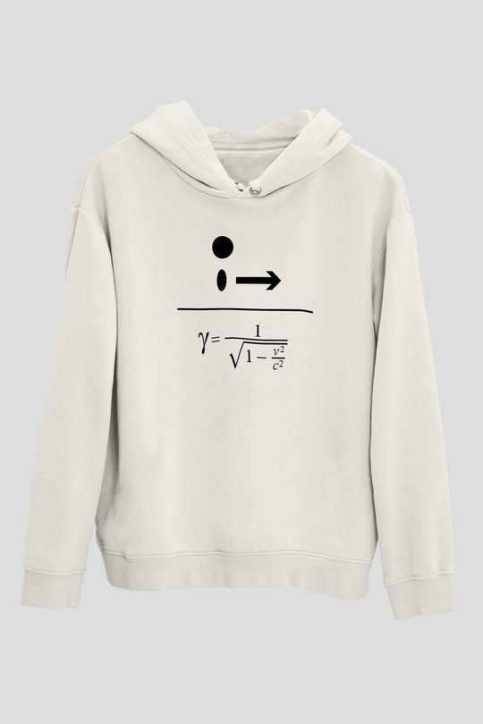 Lorentz Faktörü Baskılı Unisex Ekru Hoodie