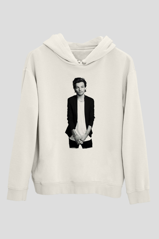 Louis Tomlinson Baskılı Beyaz Unisex Kapüşonlu Sweatshirt
