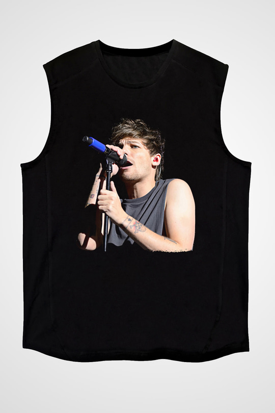 Louis Tomlinson Baskılı Unisex Siyah Kolsuz Tişört - Tshirt