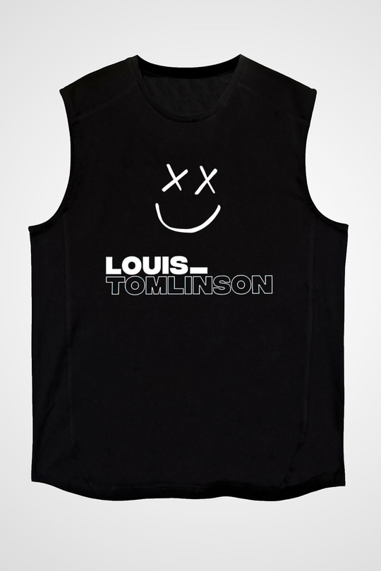 Louis Tomlinson Baskılı Unisex Siyah Kolsuz Tişört - Tshirt