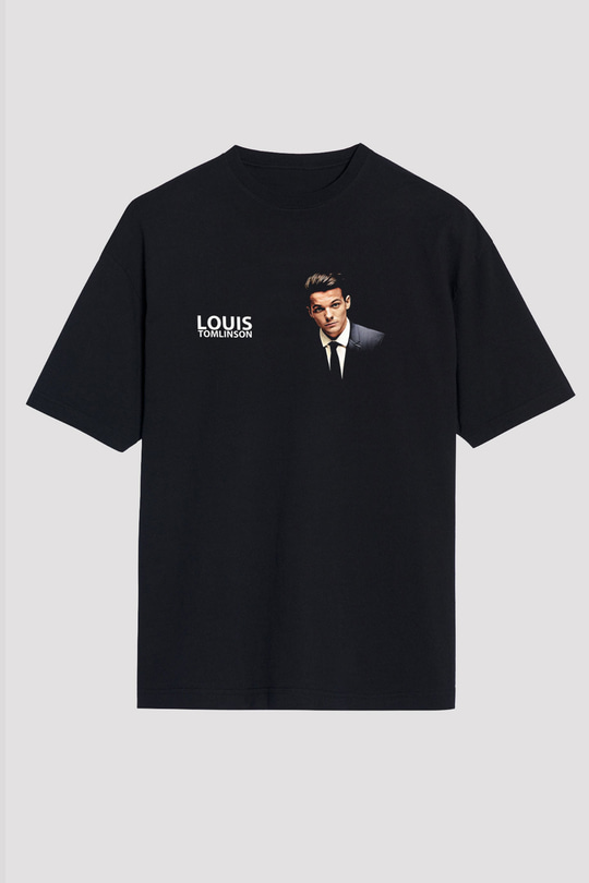 Louis Tomlinson Baskılı Unisex Siyah Oversize Tişört - Tshirt
