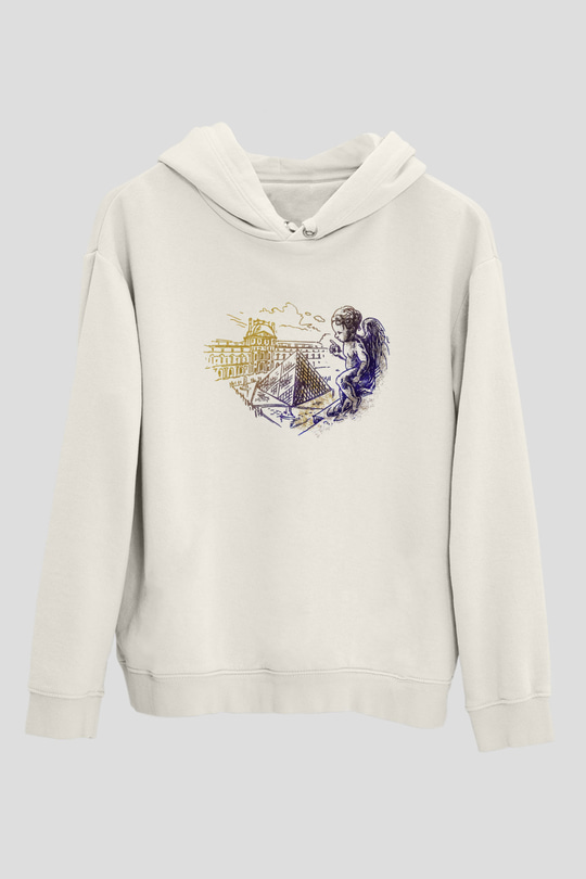 Louvre Müzesi Beyaz Unisex Kapşonlu Sweatshirt