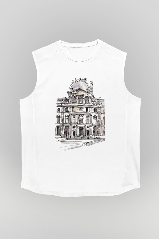 Louvre Müzesi Beyaz Unisex Kolsuz Tişört