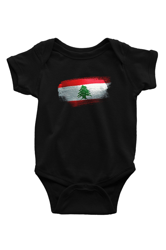 Lübnan - Lebanon Bayrağı Baskılı Unisex Siyah Bebek Body - Zıbın