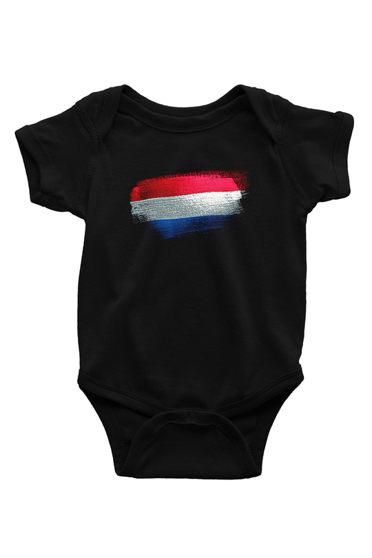 Lüksemburg - Luxembourg Bayrağı Baskılı Unisex Siyah Bebek Body - Zıbın