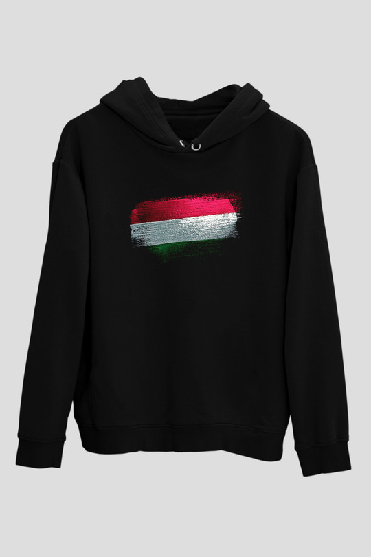 Macaristan - Hungary Bayrağı Baskılı Unisex Siyah Kapüşonlu Sweatshirt