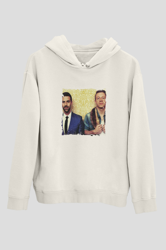 Macklemore Baskılı Unisex Beyaz Kapüşonlu Sweatshirt