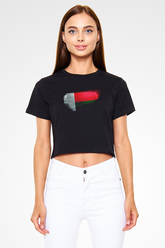Madagaskar - Madagascar Bayrağı Baskılı Kadın Crop Top Siyah Tişört