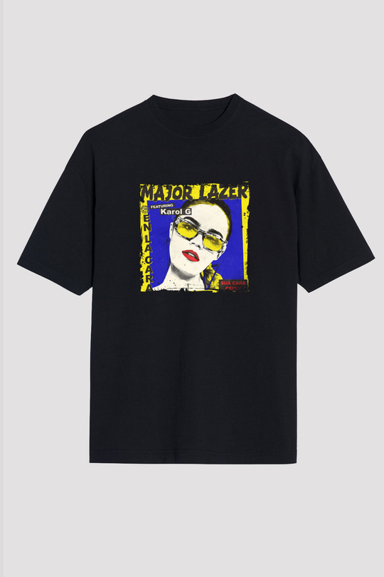 Major Lazer Baskılı Unisex Oversize Siyah Tişört