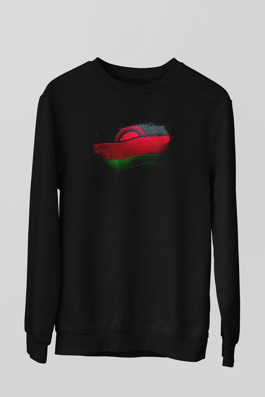 Malavi - Malawi Bayrağı Baskılı Unisex Siyah Sweatshirt
