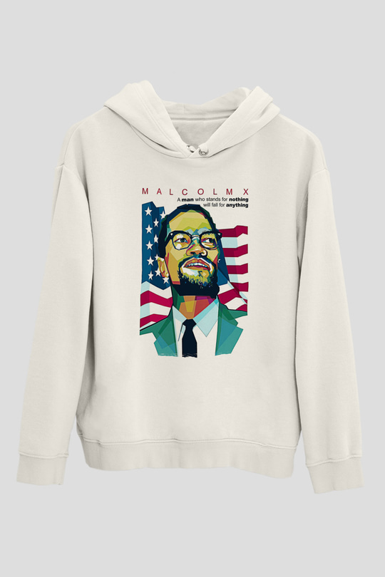 Malcolm X James Baskılı Beyaz Unisex Kapüşonlu Sweatshirt