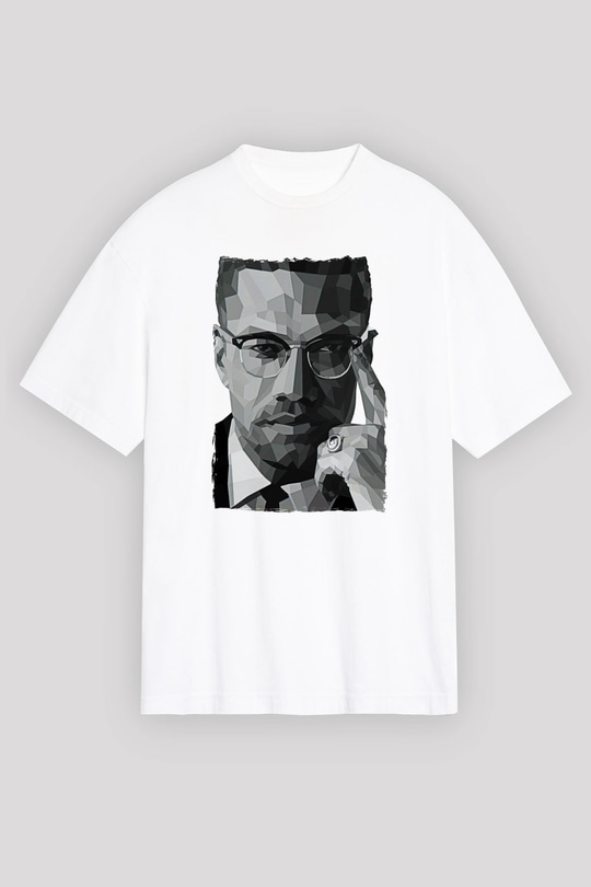 Malcolm X James Baskılı Beyaz Unisex Oversize Tişört - Tshirt