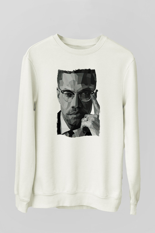Malcolm X James Baskılı Beyaz Unisex Sweatshirt