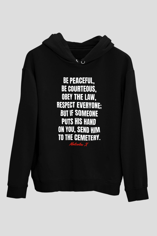 Malcolm X James Baskılı Unisex Siyah Kapüşonlu Sweatshirt