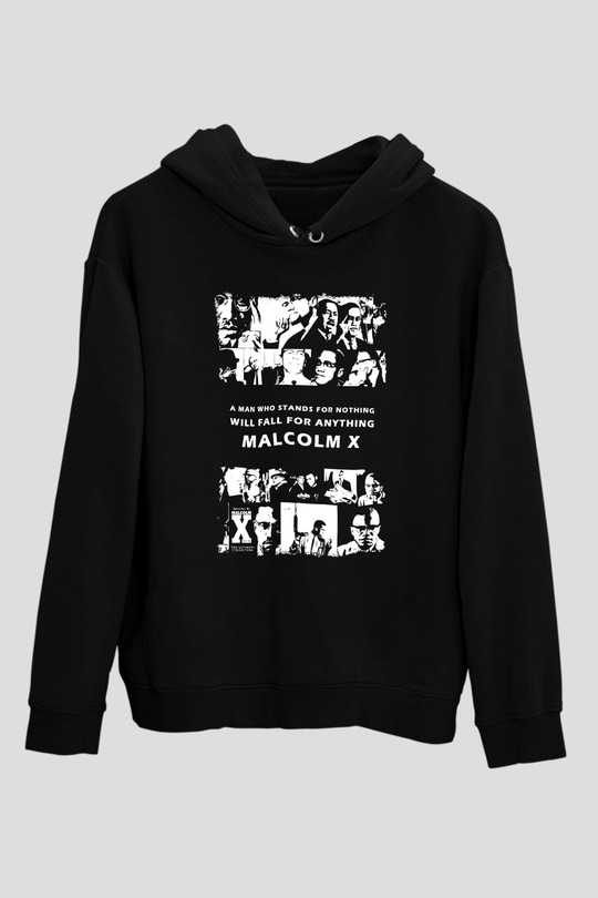 Malcolm X James Baskılı Unisex Siyah Kapüşonlu Sweatshirt