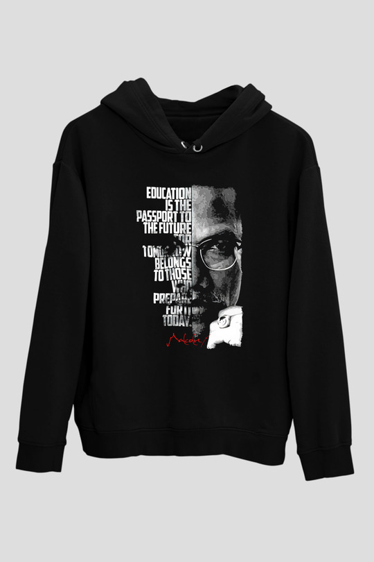 Malcolm X James Baskılı Unisex Siyah Kapüşonlu Sweatshirt