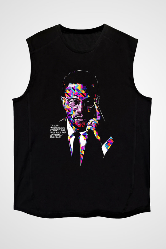 Malcolm X James Baskılı Unisex Siyah Kolsuz Tişört - Tshirt