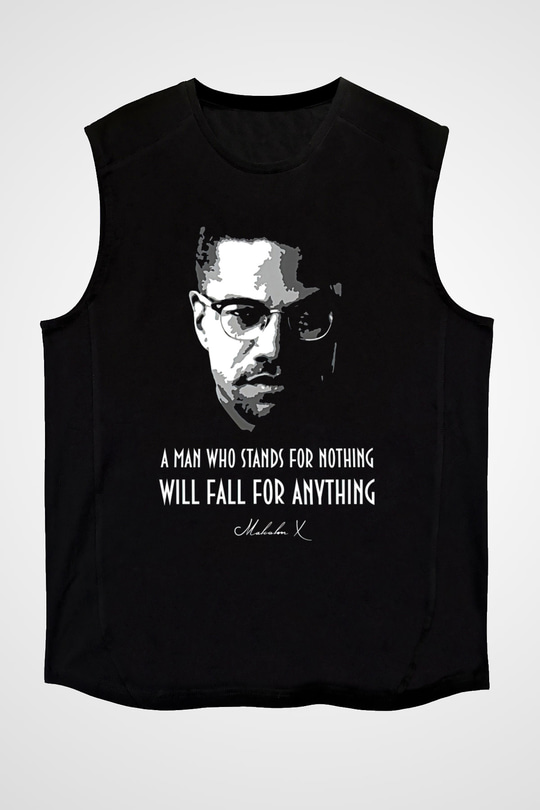 Malcolm X James Baskılı Unisex Siyah Kolsuz Tişört - Tshirt