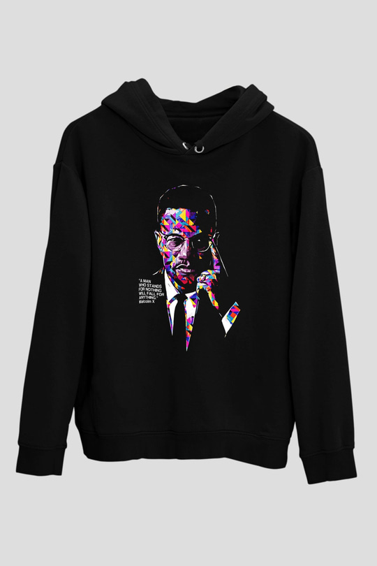 Malcolm X James Baskılı Unisex Siyah Kapüşonlu Sweatshirt