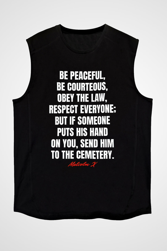 Malcolm X James Baskılı Unisex Siyah Kolsuz Tişört - Tshirt