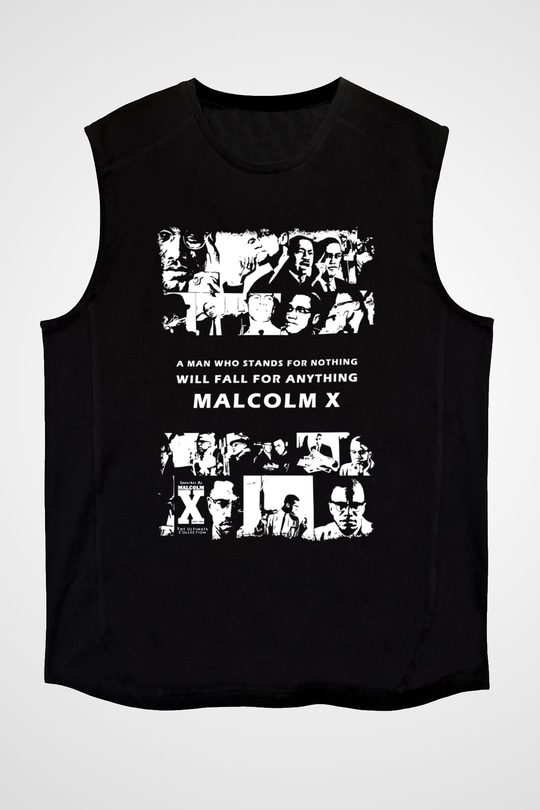 Malcolm X James Baskılı Unisex Siyah Kolsuz Tişört - Tshirt