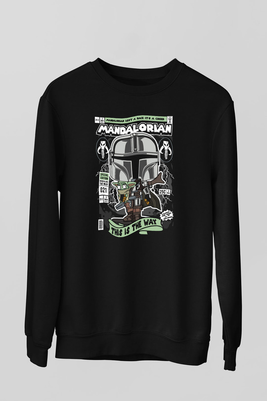 Mandalor Baskılı Unisex Siyah Sweatshirt