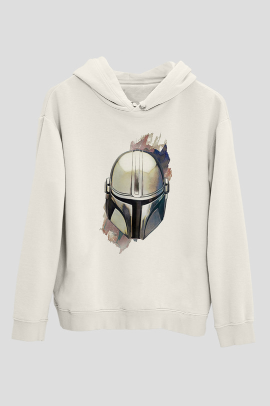 Mandalorian Baskılı Beyaz Unisex Hoodie