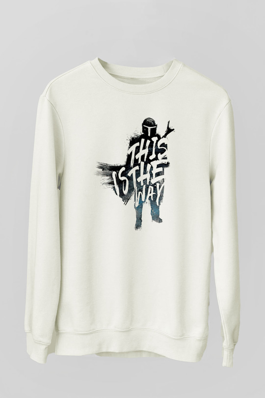 Mandalorian Baskılı Beyaz Unisex Sweatshirt