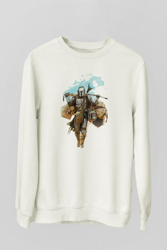Mandalorian Baskılı Beyaz Unisex Sweatshirt