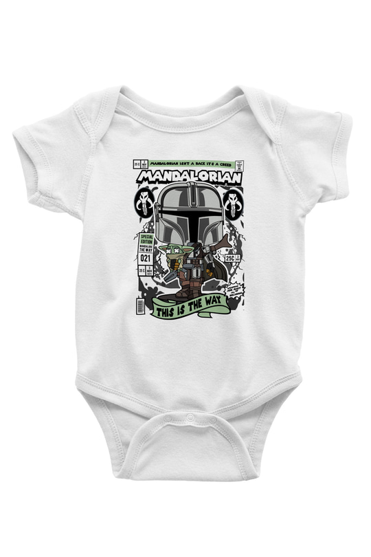 Mandalorian Baskılı Unisex Beyaz Bebek Body - Zıbın