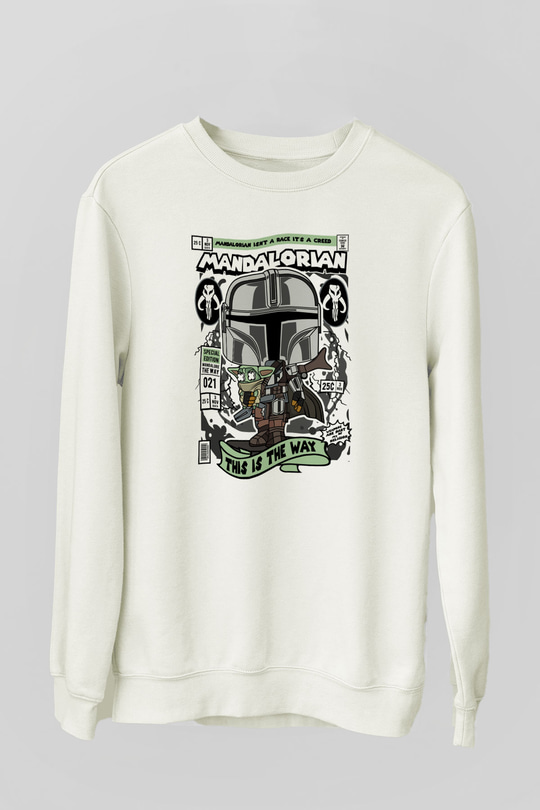 Mandalorian Baskılı Unisex Beyaz Sweatshirt