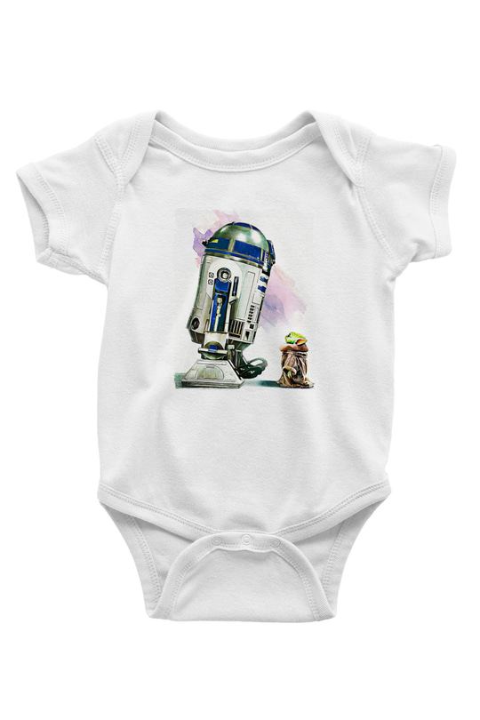 Mandolarian Baskılı Beyaz Unisex Bebek Body - Zıbın