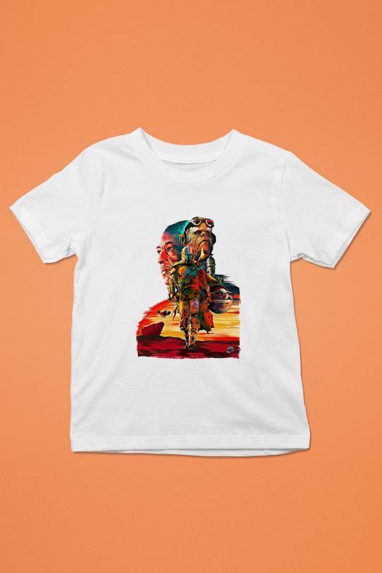 Mandolarian Baskılı Beyaz Unisex Beyaz Çocuk Tişört - Tshirt