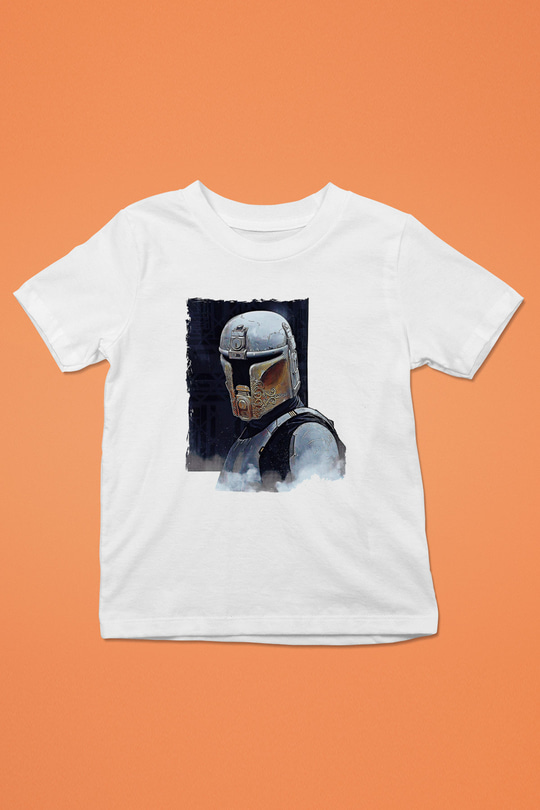 Mandolarian Baskılı Beyaz Unisex Beyaz Çocuk Tişört - Tshirt