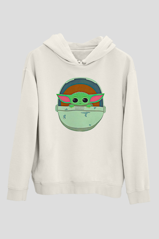 Mandolarian Baskılı Beyaz Unisex Hoodie