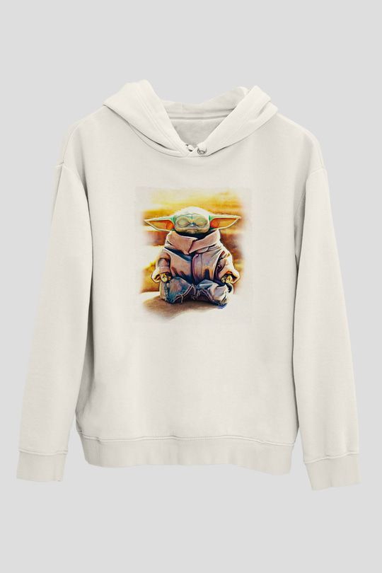 Mandolarian Baskılı Beyaz Unisex Hoodie