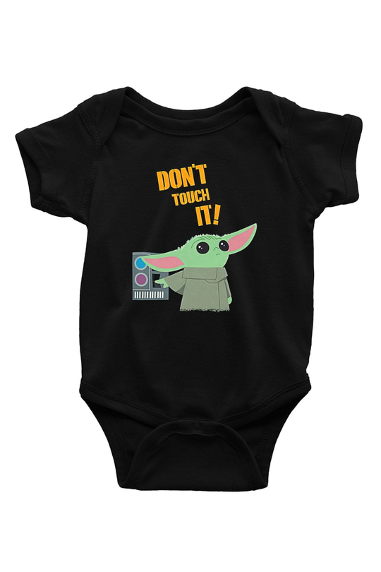 Mandolarian Baskılı Unisex Siyah Bebek Body - Zıbın