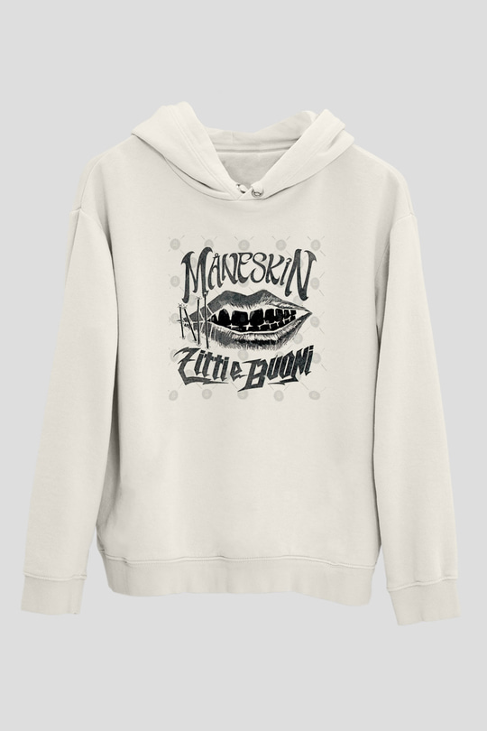 Maneskin Baskılı Beyaz Unisex Kapüşonlu Sweatshirt