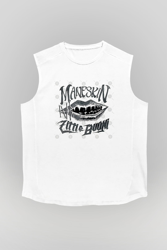 Maneskin Baskılı Beyaz Unisex Kolsuz Tişört - Tshirt