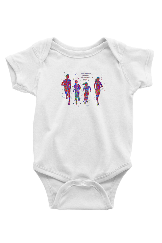 Maraton Baskılı Beyaz Bebek Body - Zıbın